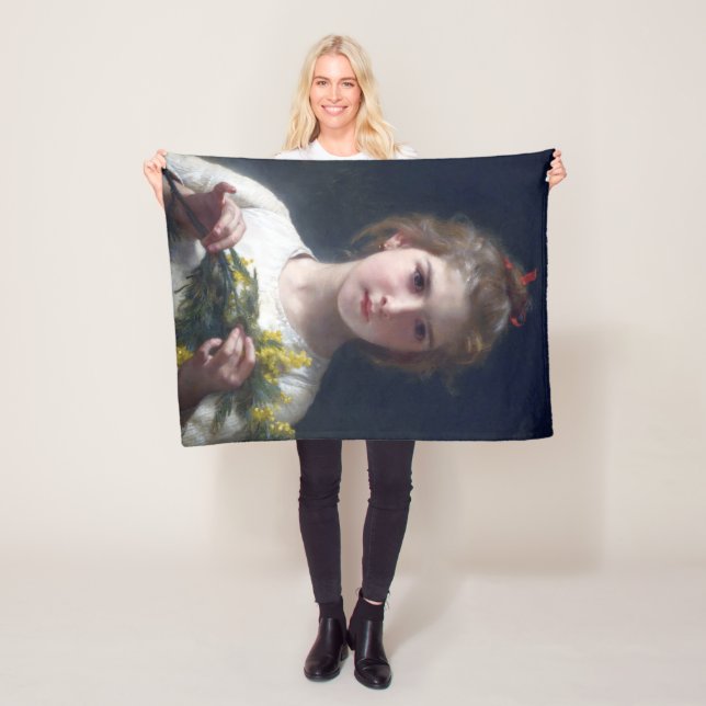 Girl with Mimosa, Bouguereau Fleece Blanket (In Situ)
