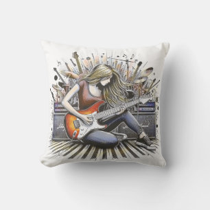 Girl with musical vibes cushion