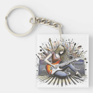 Girl with musical vibes key ring