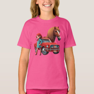 Girl With Mustang Car Horse T-Shirt