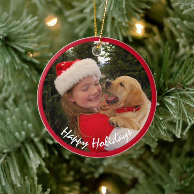 Girl with New Puppy for Christmas Ceramic Tree Decoration (Tree)