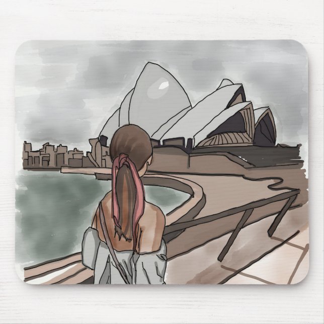 Girl with Opera house at Sydney. Mouse Mat (Front)