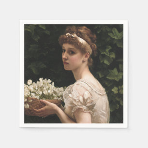Girl With Pea Blossoms (by Edward Poynter) Napkin
