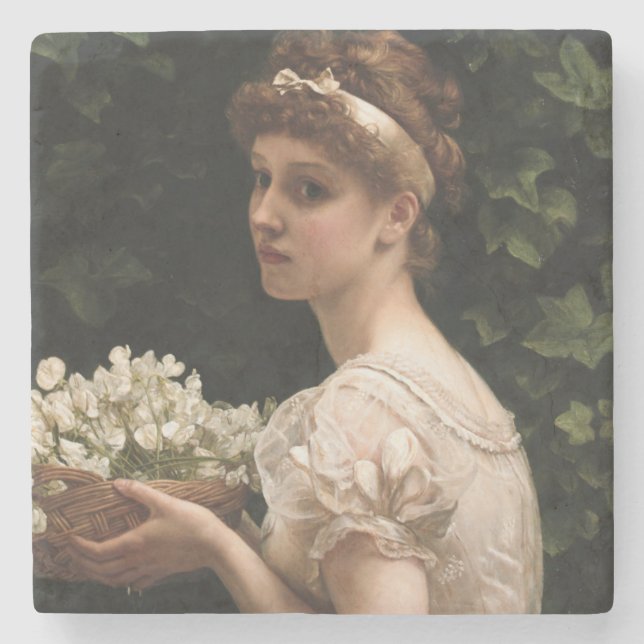 Girl With Pea Blossoms (by Edward Poynter) Stone Coaster (Front)