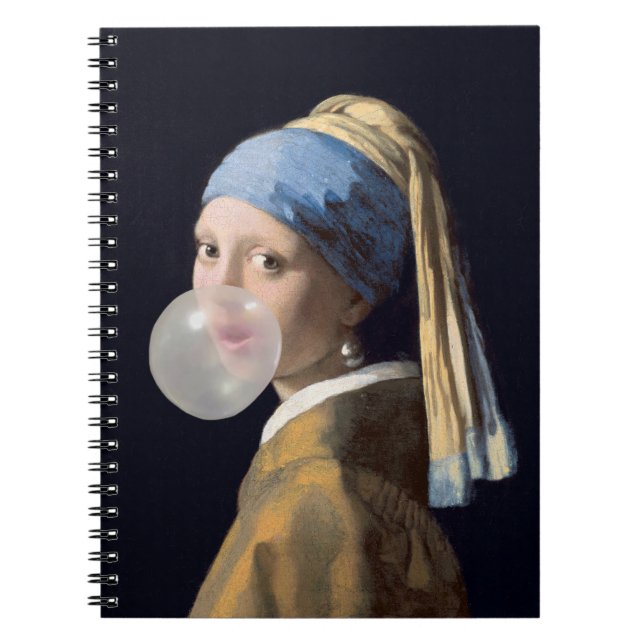 Girl with pearl earring blowing a bubble gum notebook (Front)