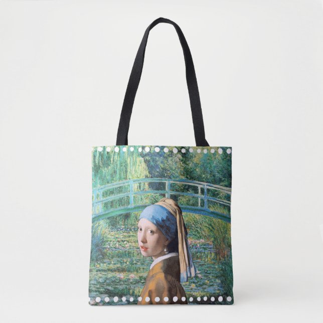 Girl with Pearl Earring, Water Lily Pond Tote Bag (Front)