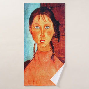 Girl with Pigtails, Modigliani Bath Towel
