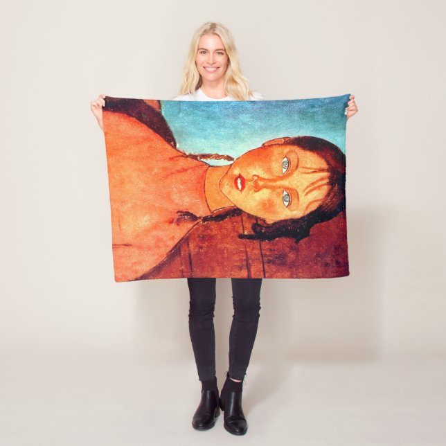 Girl with Pigtails, Modigliani Fleece Blanket (In Situ)
