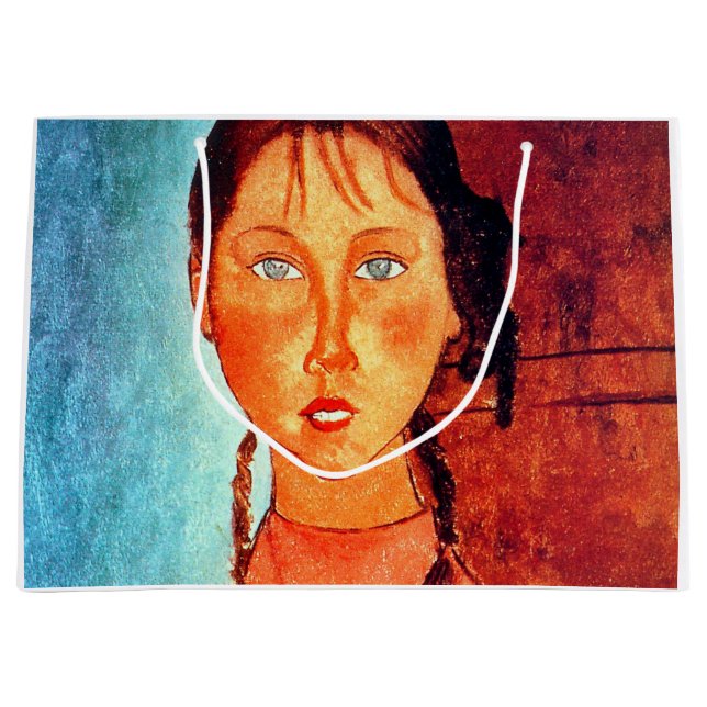 Girl with Pigtails, Modigliani Large Gift Bag (Front)