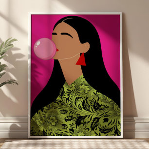 Girl with Pink Bubblegum Illustration Funky Art  Poster