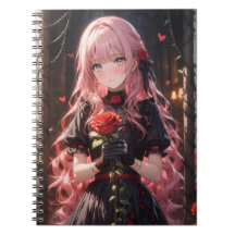 girl with pink hair holding a rose in her hand