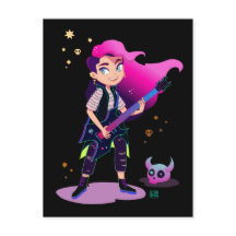 Girl with pink hair with a rock guitar