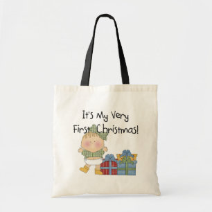 Girl with Presents 1st Christmas Tshirts and Gifts Tote Bag