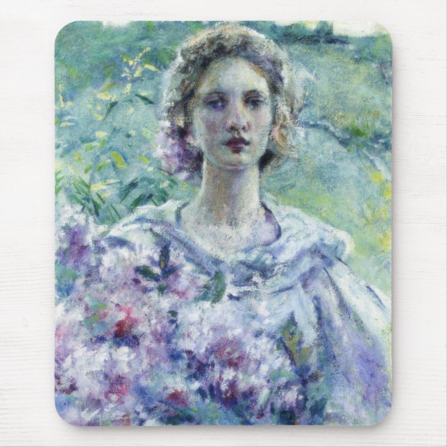 Girl with Purple Flowers (by Robert Reid) Mouse Mat (Front)
