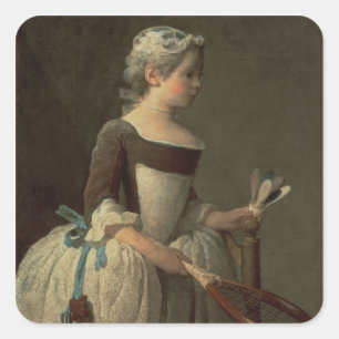 Girl with Racket and Shuttlecock Square Sticker