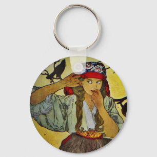 Girl with Raven Moravian Teacher Choir Key Ring