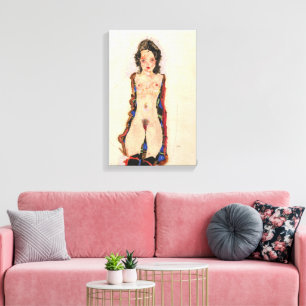 Girl with Red Garters Egon Schiele Canvas Print
