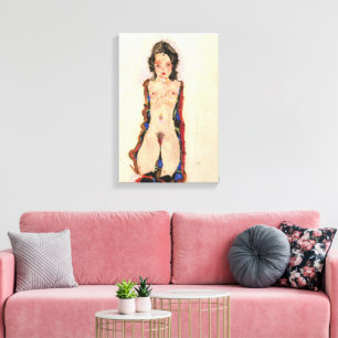 Girl with Red Garters Egon Schiele Canvas Print
