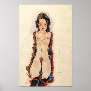 Girl with Red Garters Egon Schiele Poster