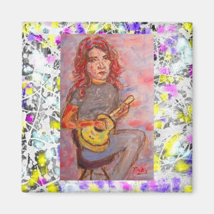 girl with red hair and ukulele magnet