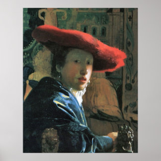 Girl with red hat by Johannes Vermeer Poster