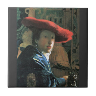 Girl with red hat by Johannes Vermeer Tile