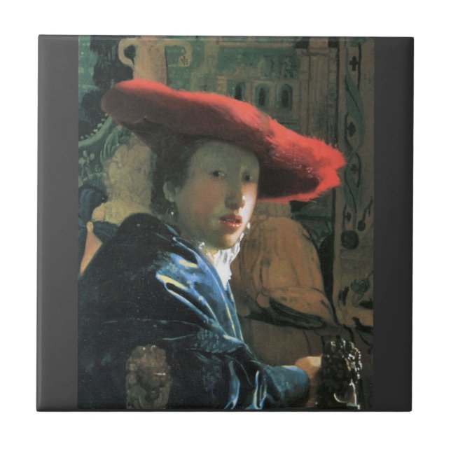 Girl with red hat by Johannes Vermeer Tile (Front)
