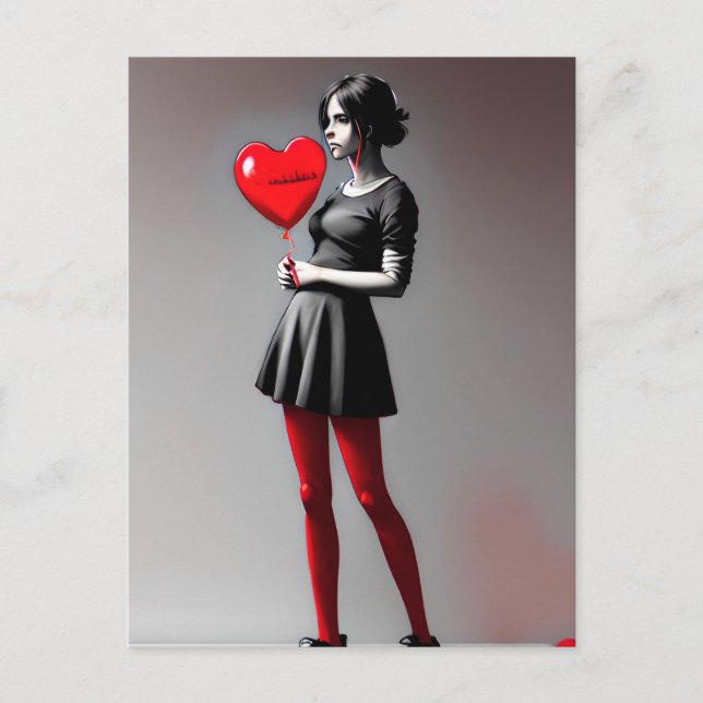 Girl with red heart balloon postcard (Front)