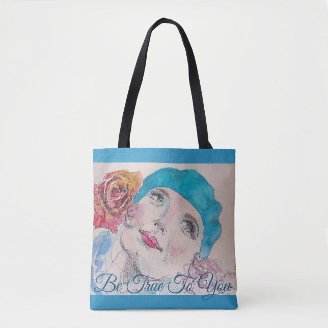 Girl with Red Rose Be True To You Grocery Tote Bag (Front)