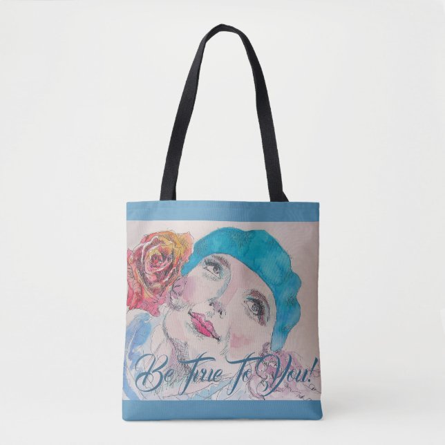 Girl with Red Rose Be True To You Grocery Tote Bag (Front)