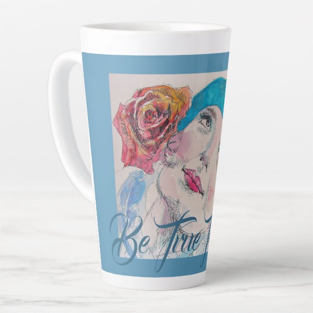 Girl With Red Rose Be True To You Latte Mug (Left Angle)