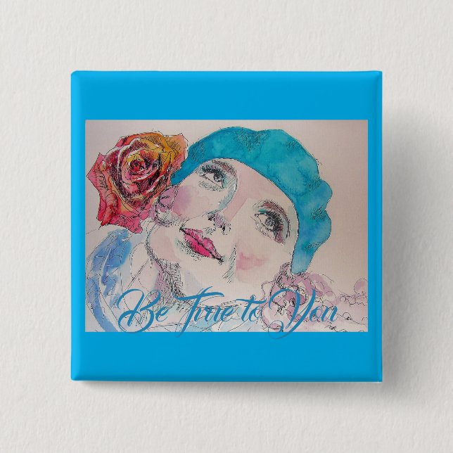 Girl with Red Rose Beret Be True To You Badge (Front)