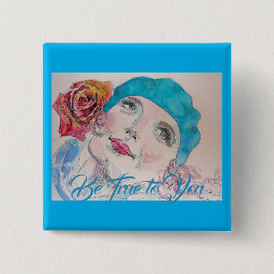 Girl with Red Rose Beret Be True To You Badge