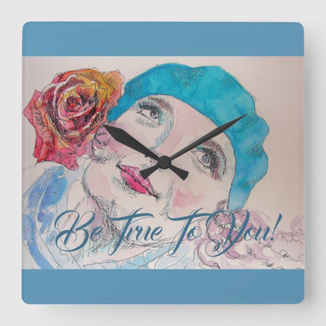 Girl With Red Rose Beret Be True To You Clock (Front)