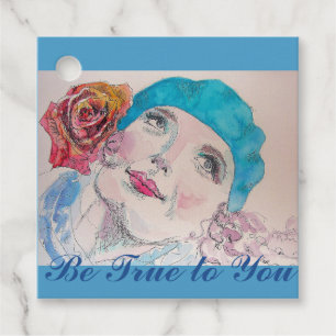 Girl with Red Rose Beret Be True To You Favour Tags