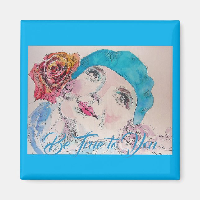 Girl with Red Rose Beret Be True To You Magnet (Front)