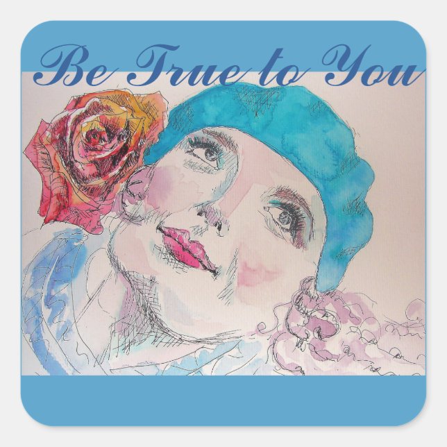 Girl with Red Rose Beret Be True To You Sticker (Front)