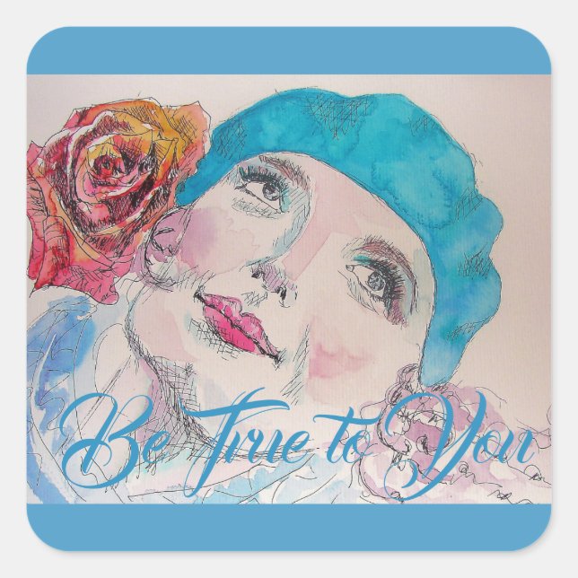 Girl with Red Rose Beret Be True To You Sticker (Front)