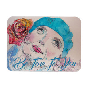 Girl with Red Rose Beret Watercolor Birthday Magnet