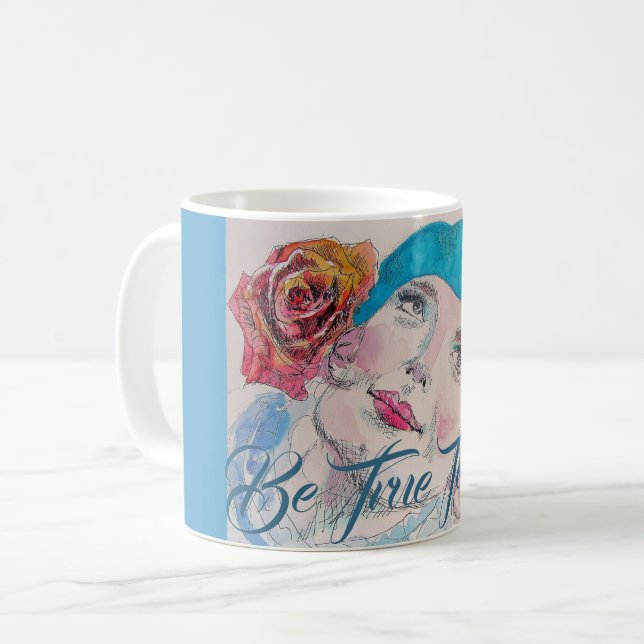Girl with Red Rose Beret Watercolor Gift Mug (Front Left)