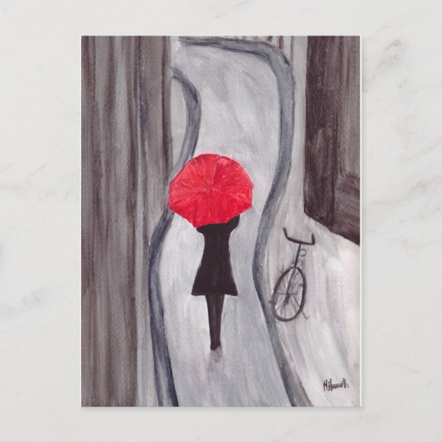 Girl with red umbrella painting postcard (Front)