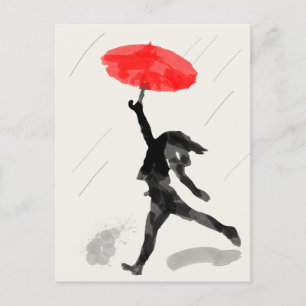 Girl With Red Umbrella Sketch Card