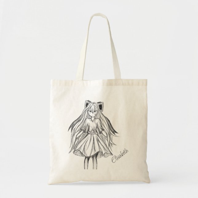 Girl with ribbon tote bag (Front)