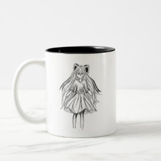 Girl with ribbon Two-Tone coffee mug