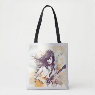 Girl with rock music vibes tote bag