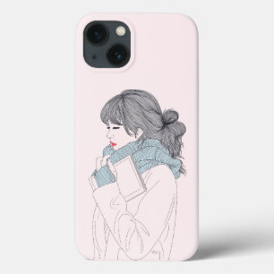 Girl with scarf and book iPhone 13 case