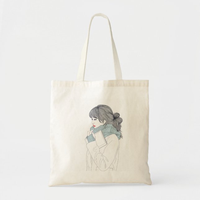 Girl with scarf and book tote bag (Front)