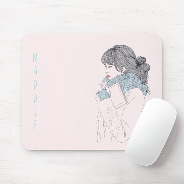 Girl with scarf cool graphic illustration mouse mat (With Mouse)