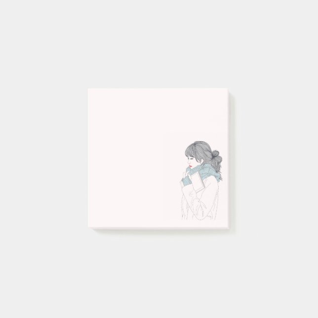 Girl with scarf cool graphic illustration post-it notes (Front)
