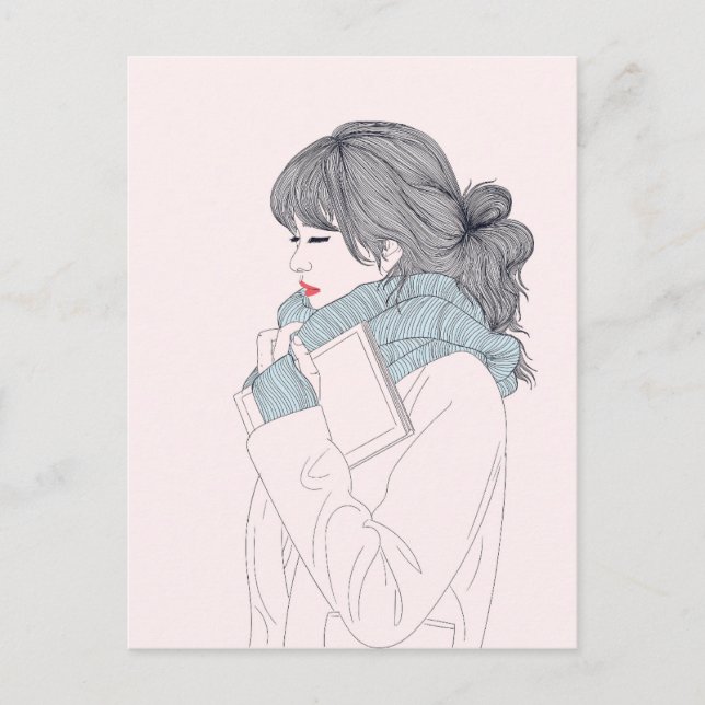 Girl with scarf cool graphic illustration postcard (Front)
